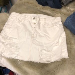 White distressed denim skirt